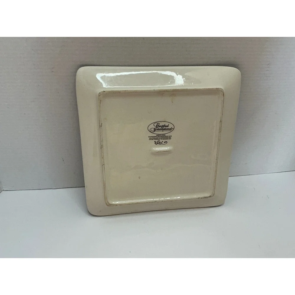 Certified International Espresso Plate Coffee Bean Ceramic Square 7.5in Lori